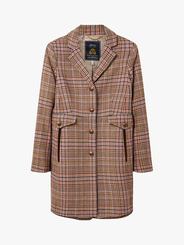 Joules Windsor Wool Blend Coat, Pink Tweed at John Lewis & Partners