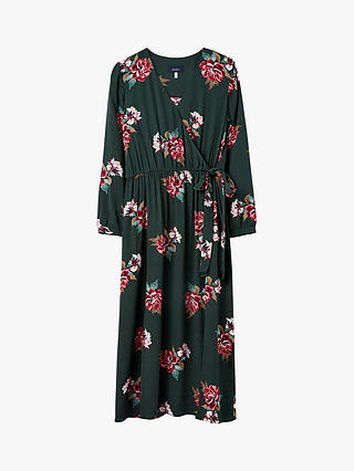 Joules Chloe Floral Print Fixed Wrap Dress, Green Floral