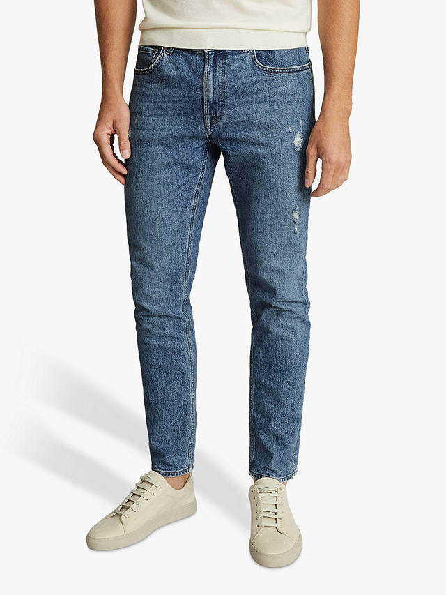 Reiss Asil Distressed Slim Fit Jeans, Blue at John Lewis & Partners