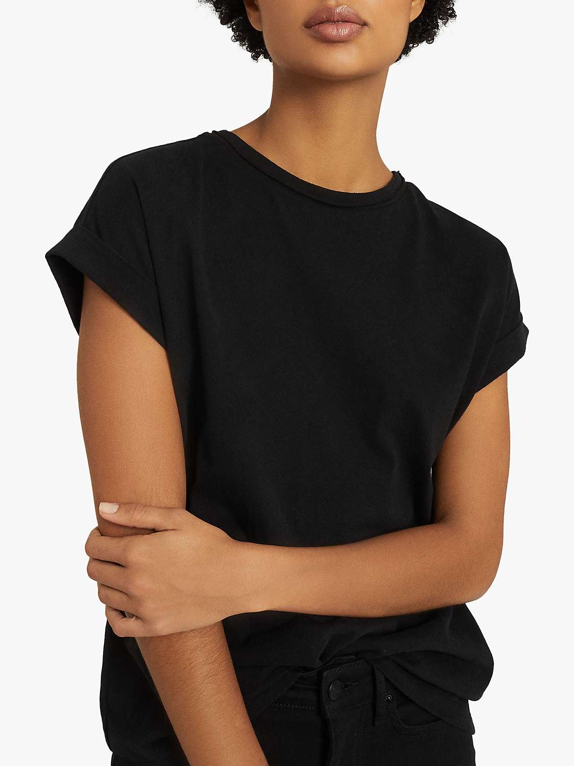 Reiss Tereza Cotton Jersey T-Shirt, Black at John Lewis & Partners