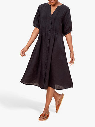 East Pin Tuck Linen Midi Dress, Black