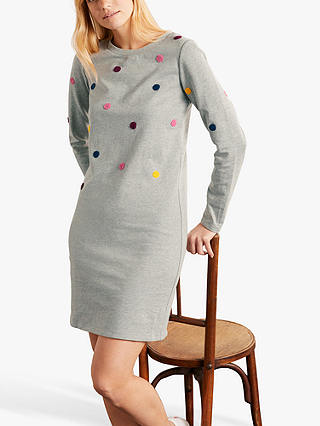Boden Embroidered Spot Sweatshirt Dress, Grey Marl