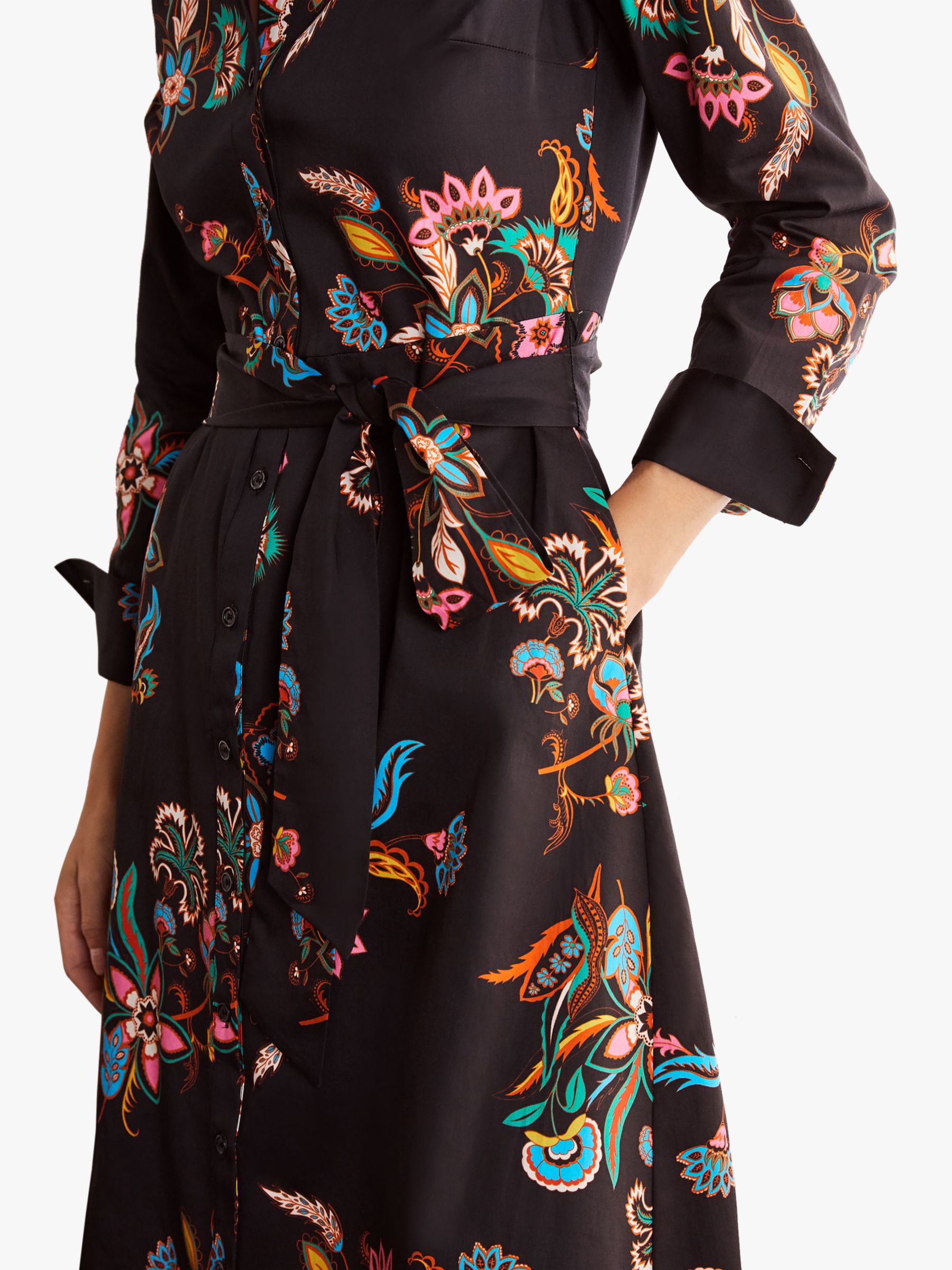 Boden Isodora Floral Midi Shirt Dress, Black at John Lewis & Partners