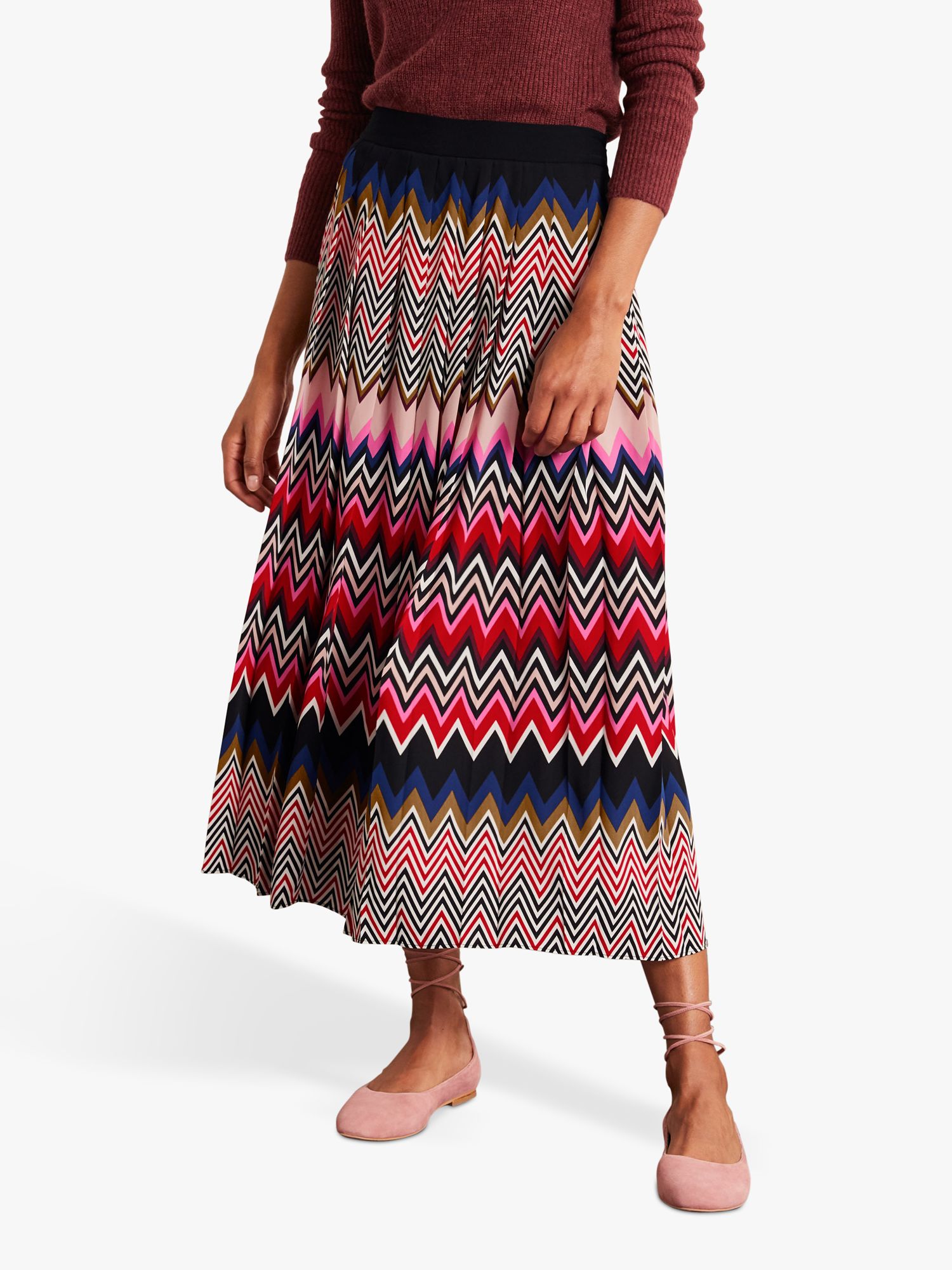 Boden Musgrove Chevron Print Loose Pleat Skirt, Multi