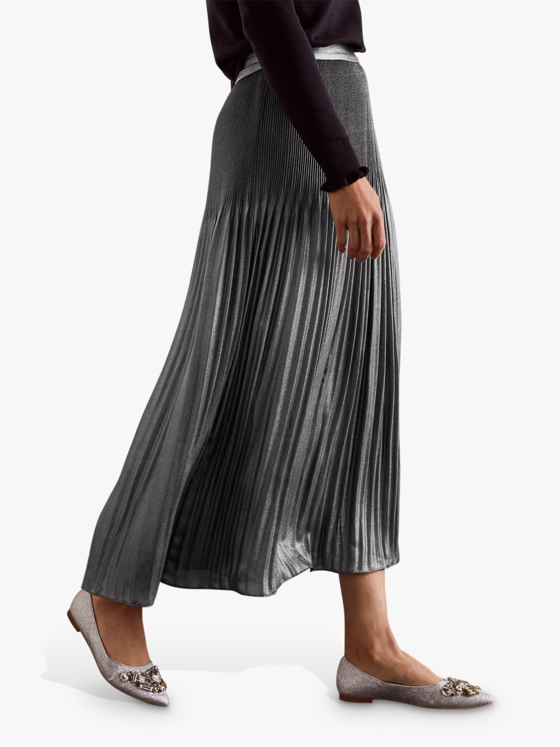 Boden Cassidy Pleated Midi Skirt, Pewter