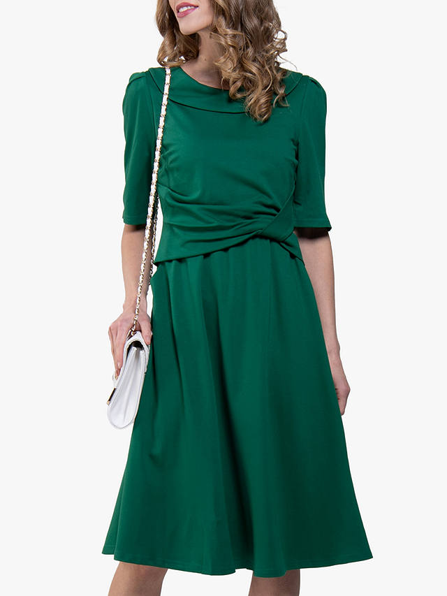 Jolie Moi Fold Collar Flare Knee Length Dress, Green at John Lewis & Partners