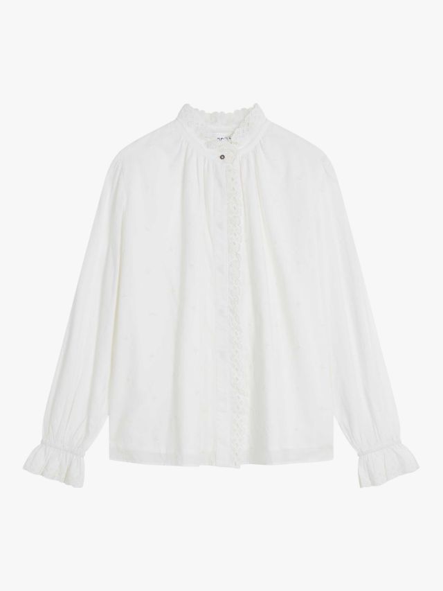 Brora Organic Cotton Broderie Blouse, White, 6