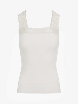 Brora Ribbed Lace Cami Top, Ivory