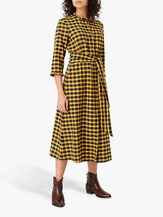 Brora Plaid Shirt Dress, Mustard/Carbon