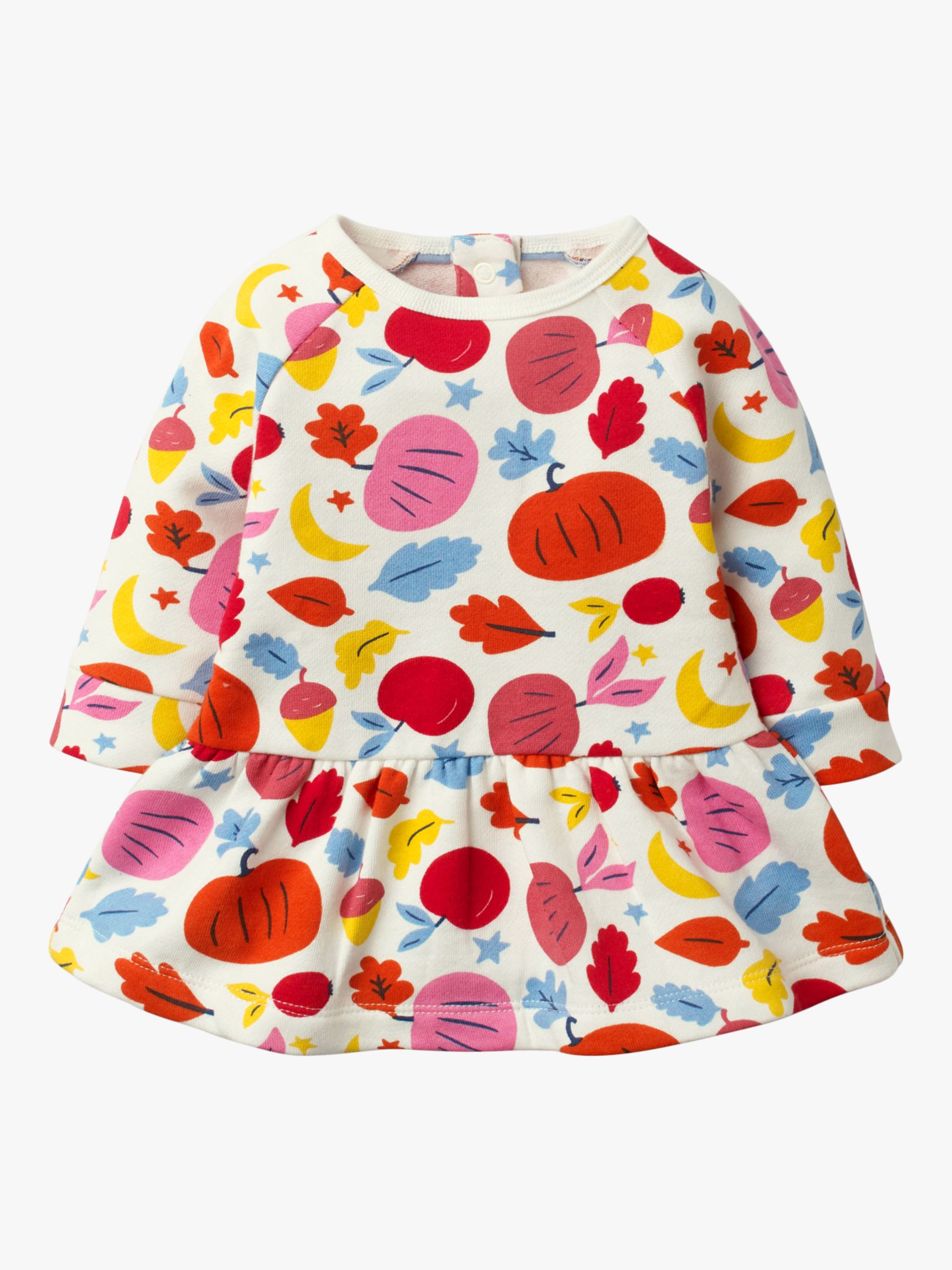 Mini Boden Baby Cosy Harvest Print Sweatshirt Dress, Orange/Multi at ...