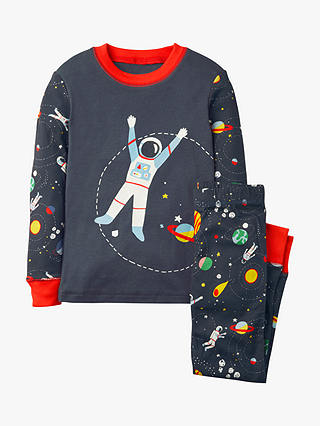 Mini Boden Kids' Cosy Astronaut Long John Pyjamas, Dark Grey