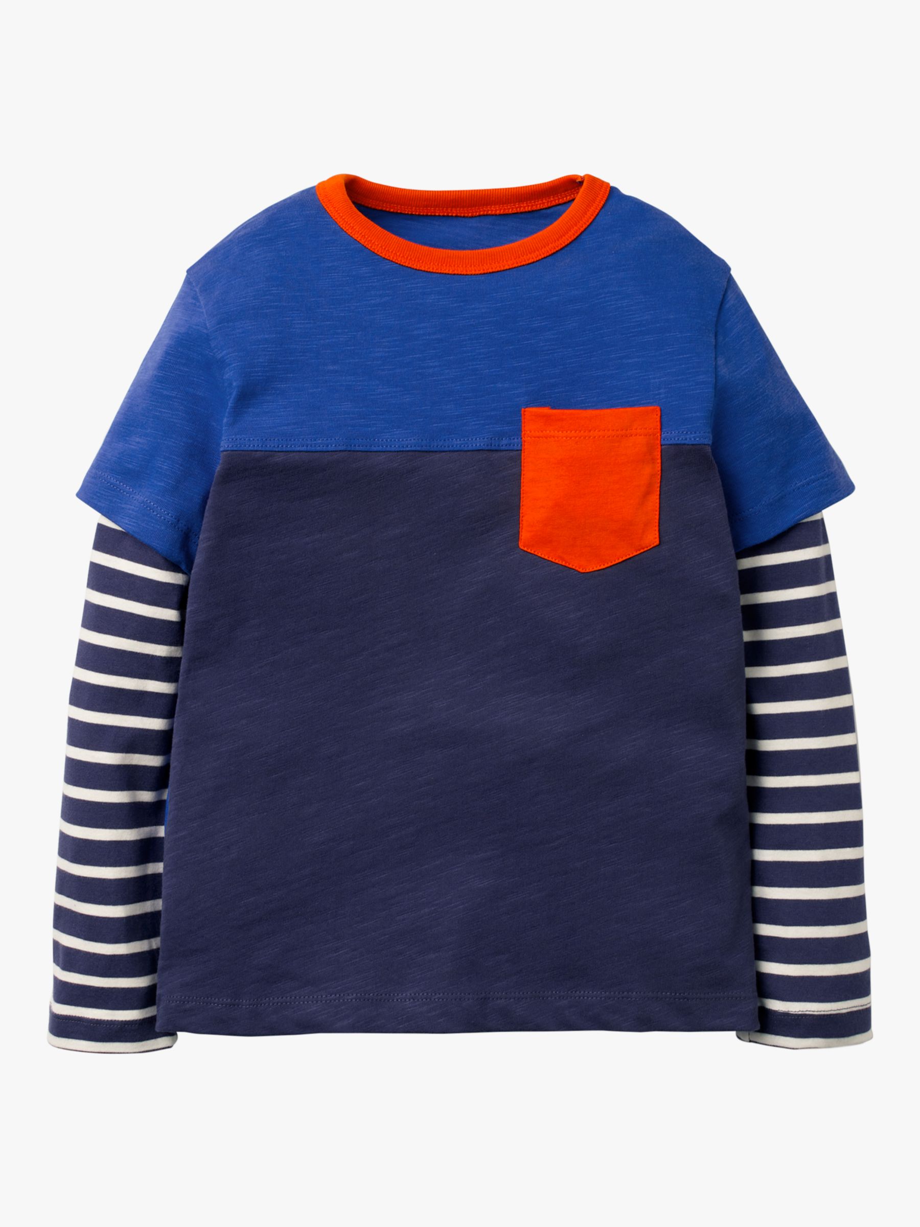 Mini Boden Boys' Colour Block Layered Long Sleeve T-Shirt, Greek Blue