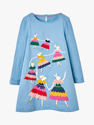 Mini Boden Girls' Bunny Ballerina Appliqué Dress, Frost Blue