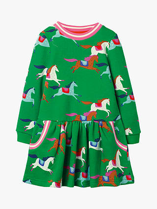 Mini Boden Girls' Cosy Horse Print Sweatshirt Dress, Green