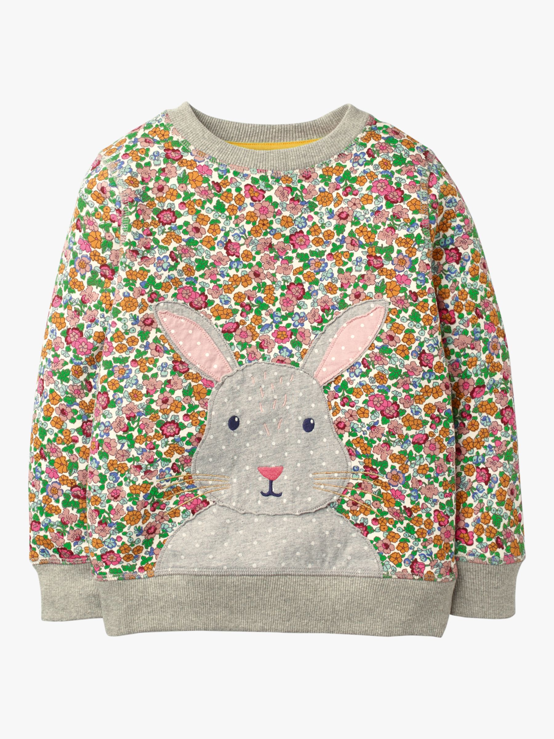 Mini Boden Girls' Floral Bunny Applique Snuggly Sweatshirt, Multi