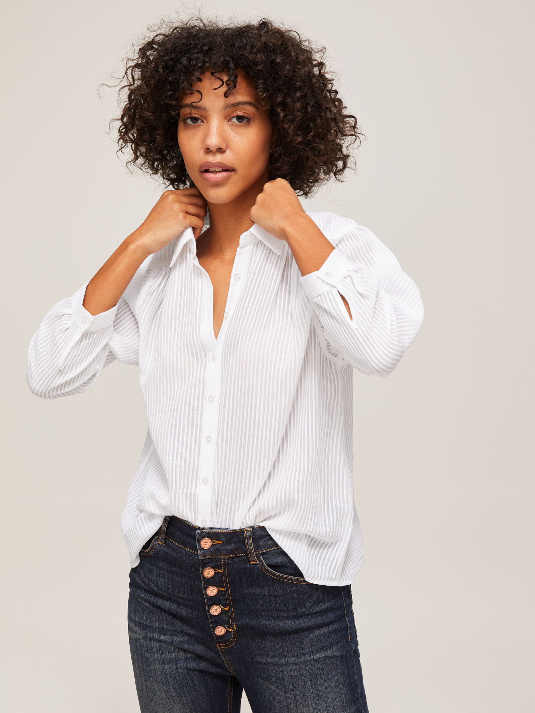AND/OR Florence Corded Stripe Blouse, White