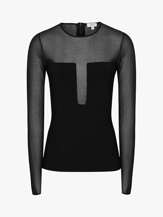Reiss Lily Plunge Semi-Sheer Top, Black, XS