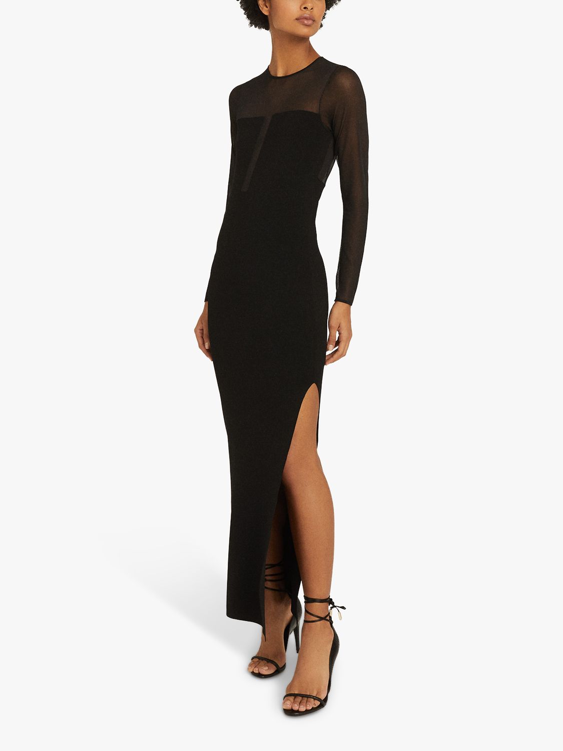 Reiss Sabrina Semi Sheer Detail Maxi Dress, Black