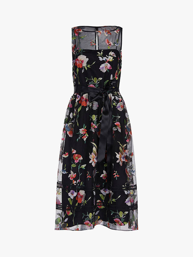 Adrianna Papell Halter Neck Floral Midi Dress, Black/Multi