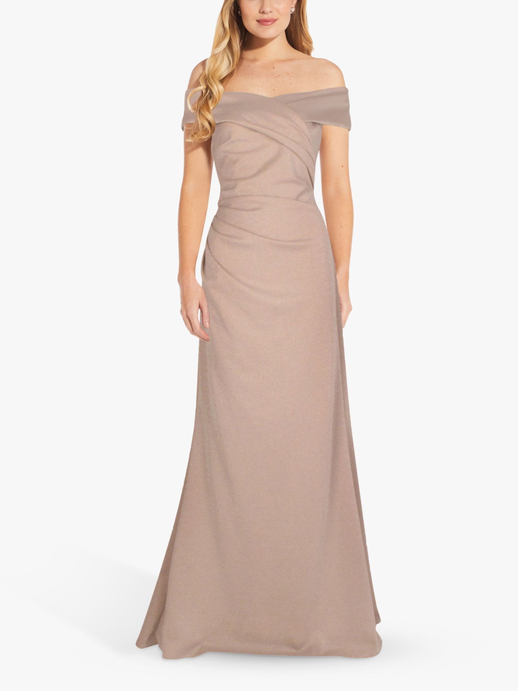 Adrianna Papell Metallic Knit Maxi Gown, Champagne at John Lewis & Partners