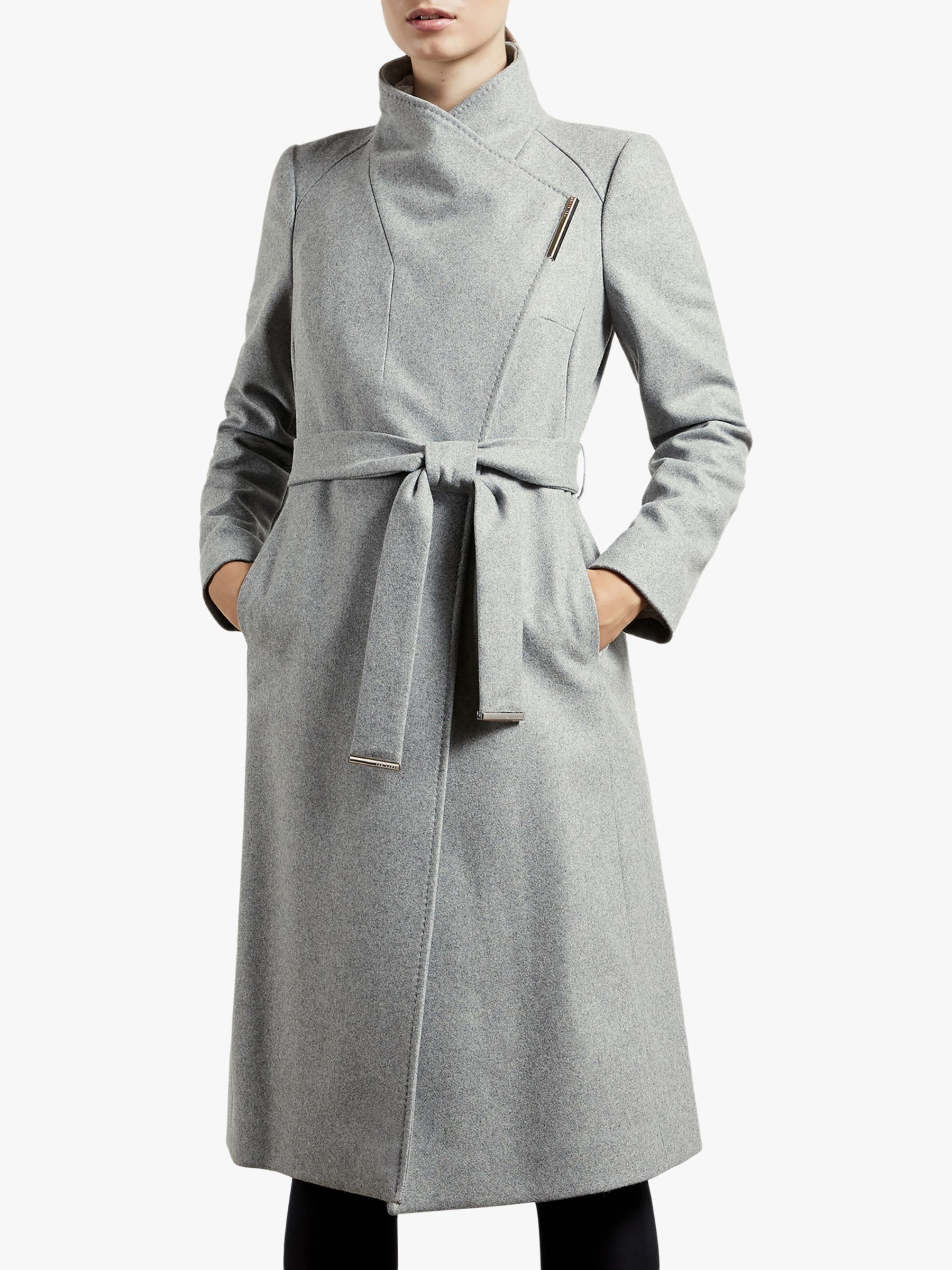 Ted Baker Rose Belted Wool Blend Coat, Grey at John Lewis & Partners
