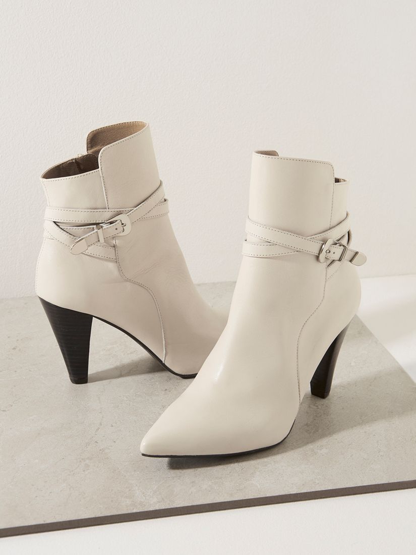 Mint Velvet Piper Leather Buckle Ankle Boots, Off-White