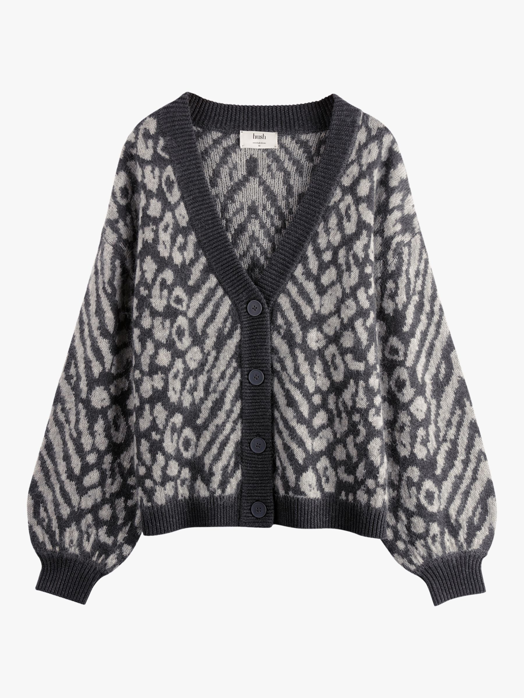 hush Animal Slouch Cardigan, Black at John Lewis & Partners