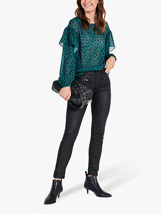 HUSH Claire Frill Leopard Blouse, Green