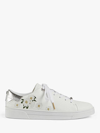 Ted Baker Adia Floral Embroidered Leather Trainers, White
