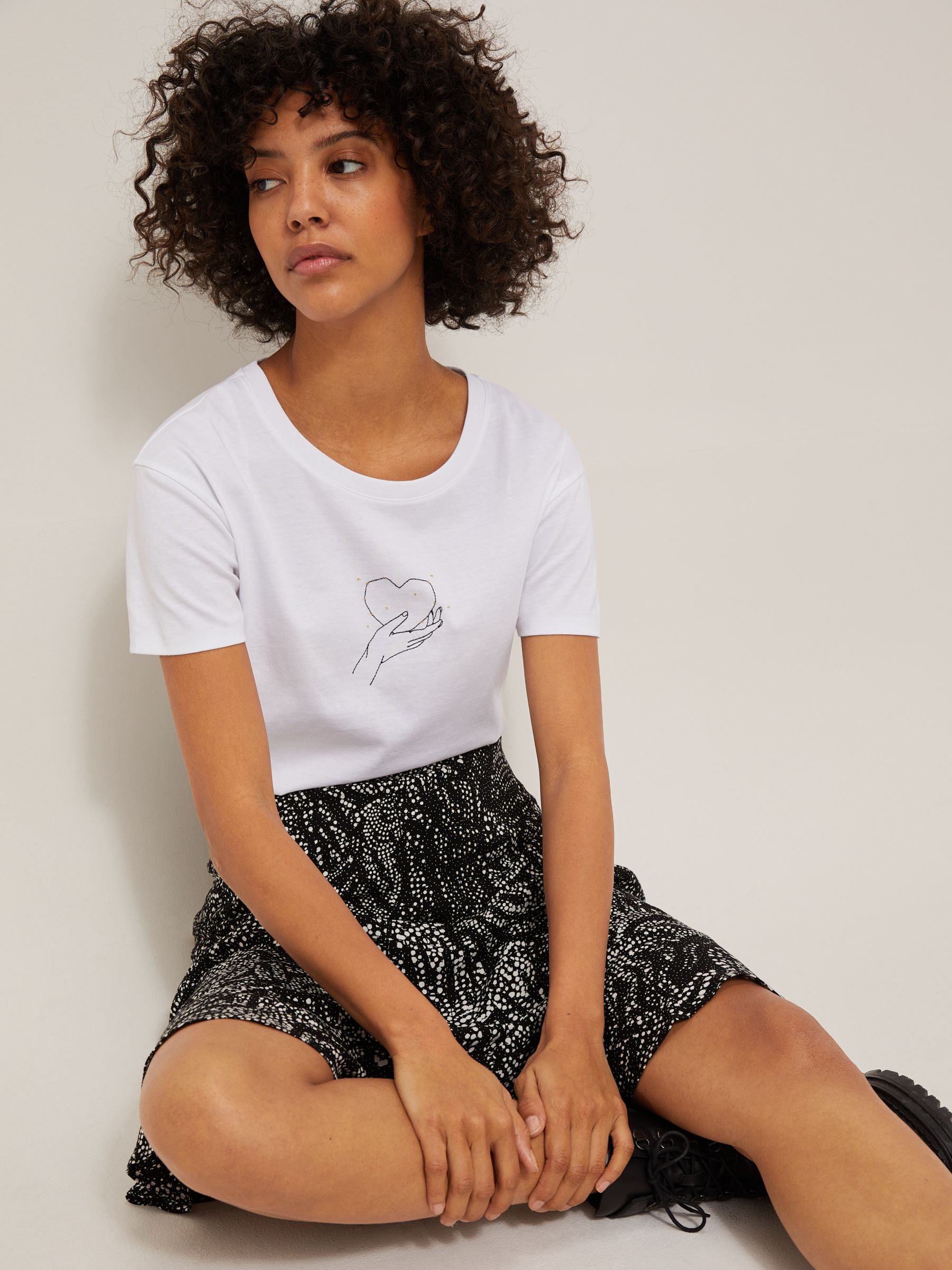 AND/OR Delilah Embroidered Heart T-Shirt, White