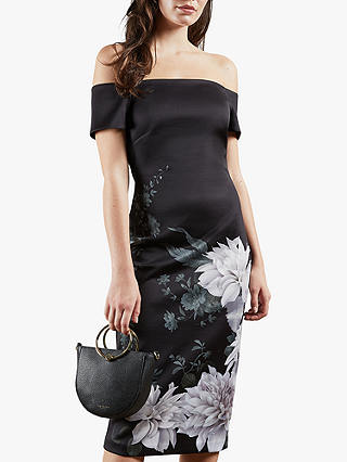 Ted Baker Peaony Floral Print Bardot Dress, Black