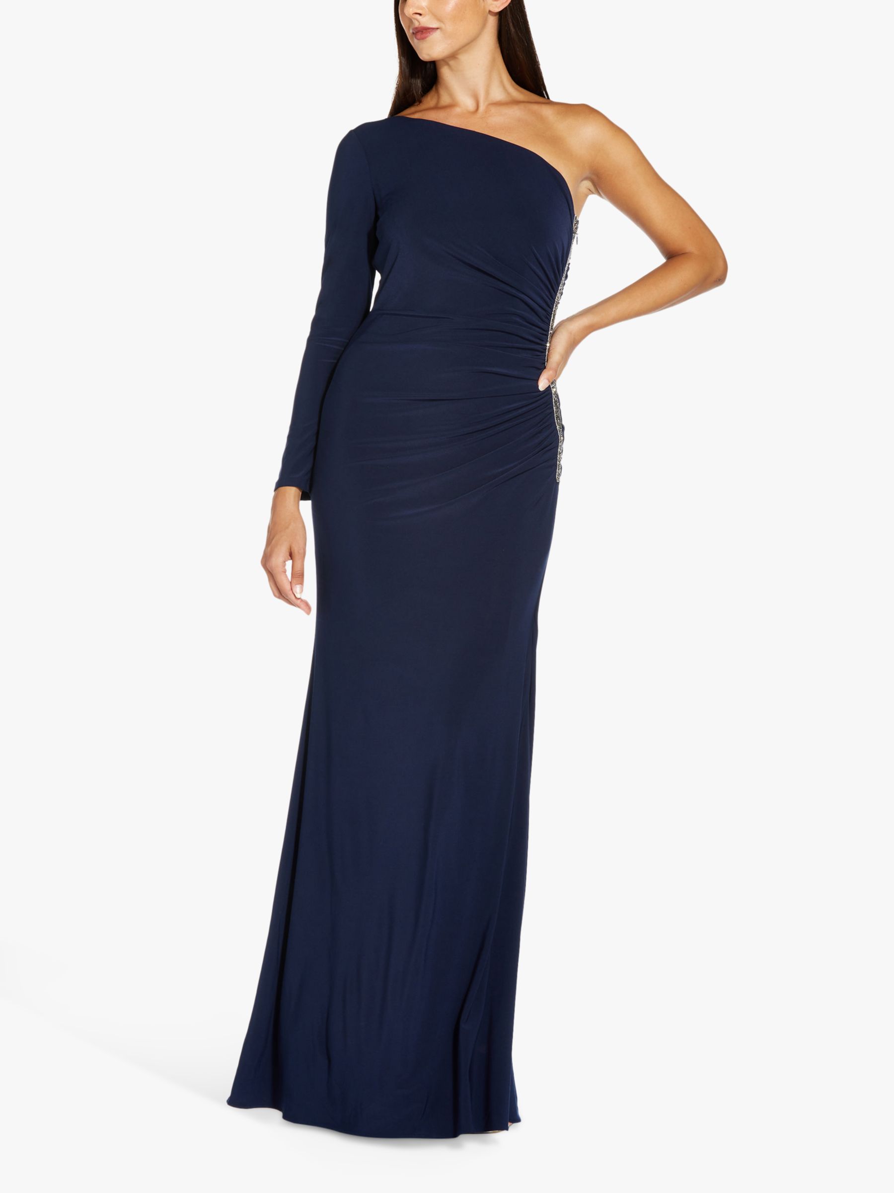 Adrianna Papell One Shoulder Jersey Maxi Dress, Midnight at John Lewis & Partners