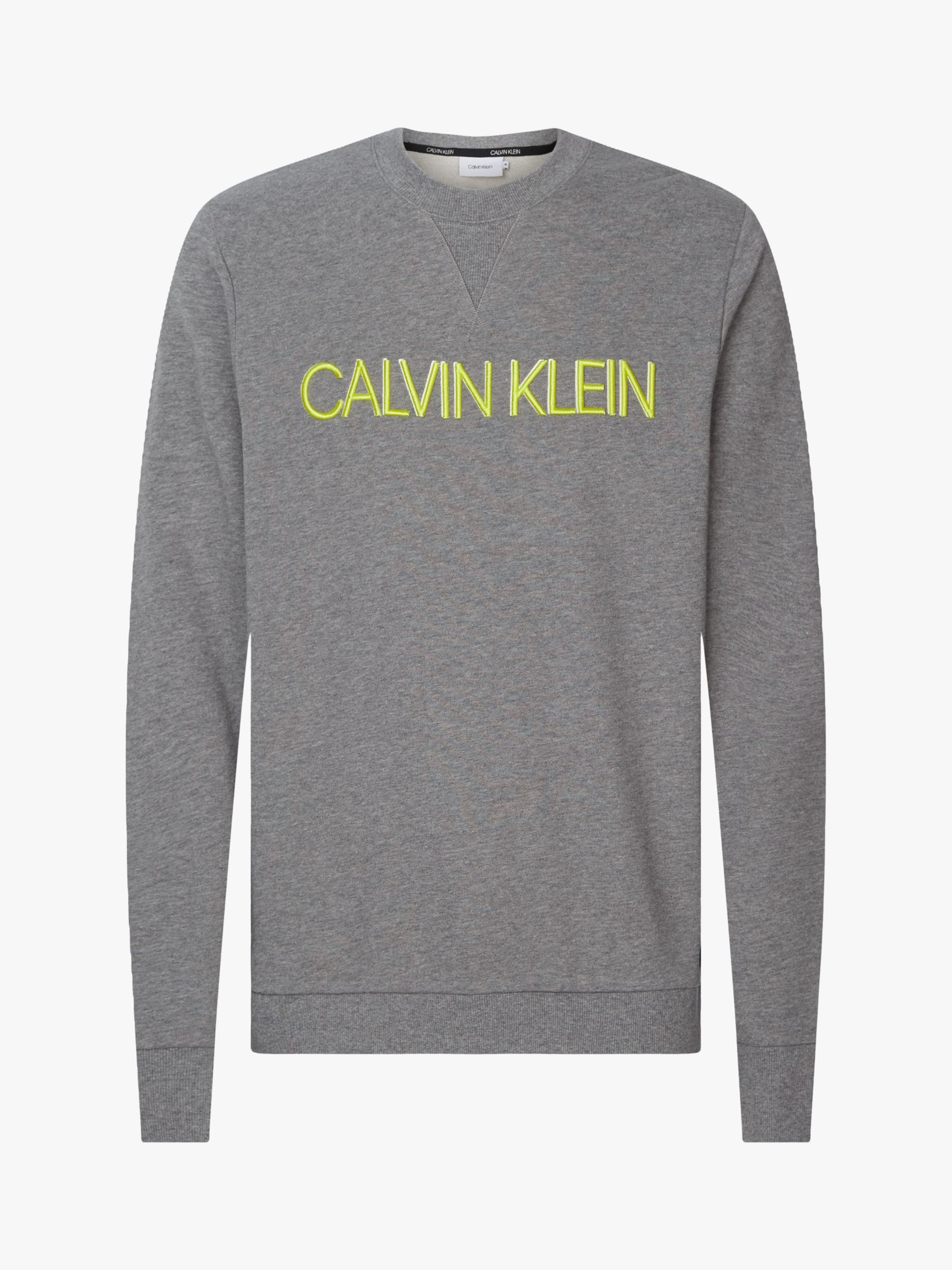 Calvin Klein Cotton Embroidered Logo Jumper, Mid Grey Heather at John ...