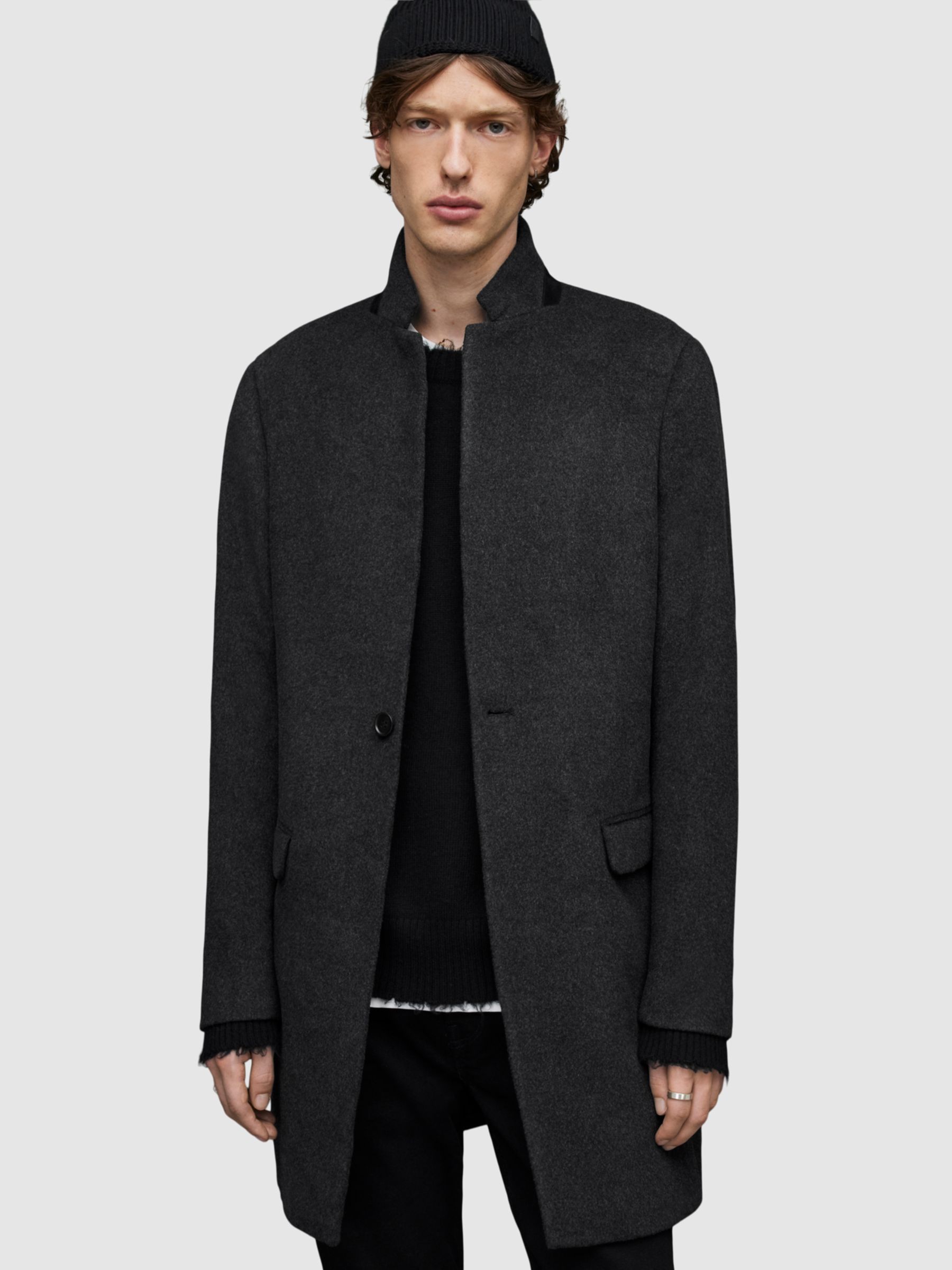 AllSaints Manor Wool Coat, Charcoal Grey at John Lewis & Partners