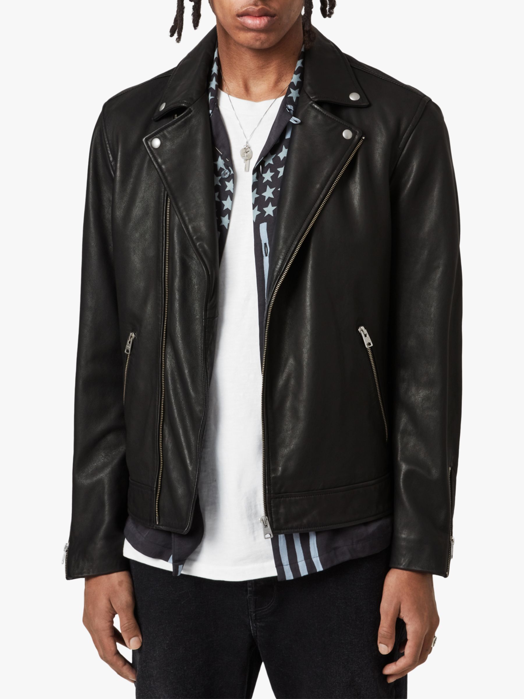 AllSaints Tyson Leather Biker Jacket, Black at John Lewis & Partners
