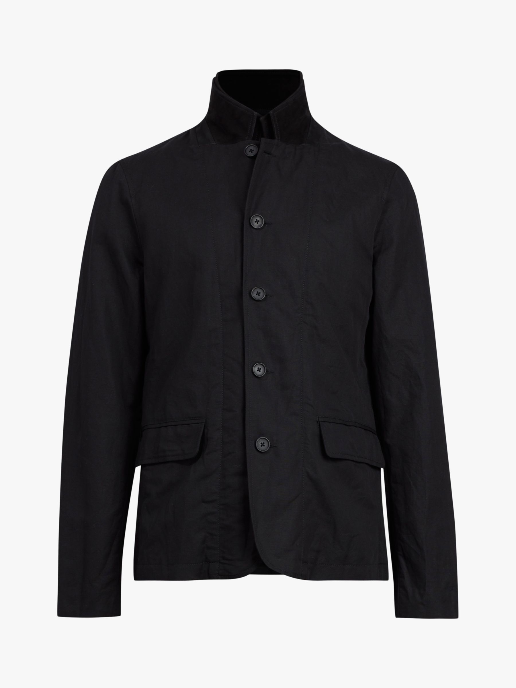 AllSaints Dunn Leather Trim Blazer, Black at John Lewis & Partners