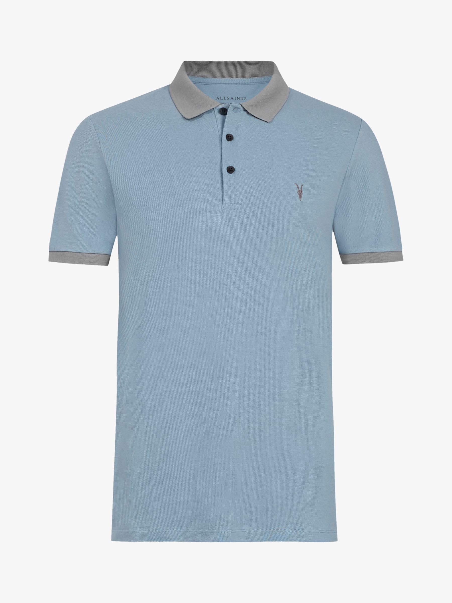 AllSaints Orlando Contrast Short Sleeve Polo Shirt, Ceramic Blue at ...
