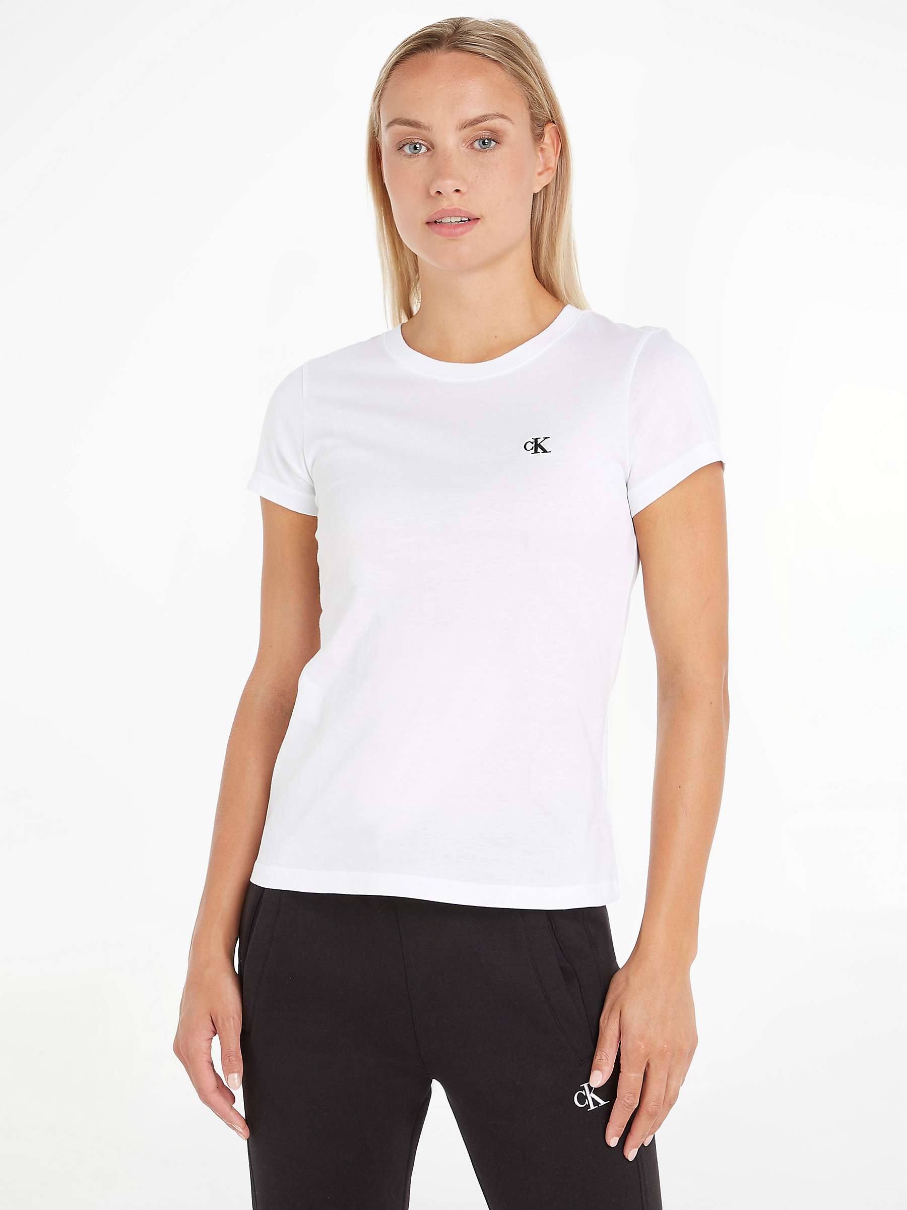 Buy Calvin Klein Performance Embroidery Slim T-Shirt, Bright White Online at johnlewis.com