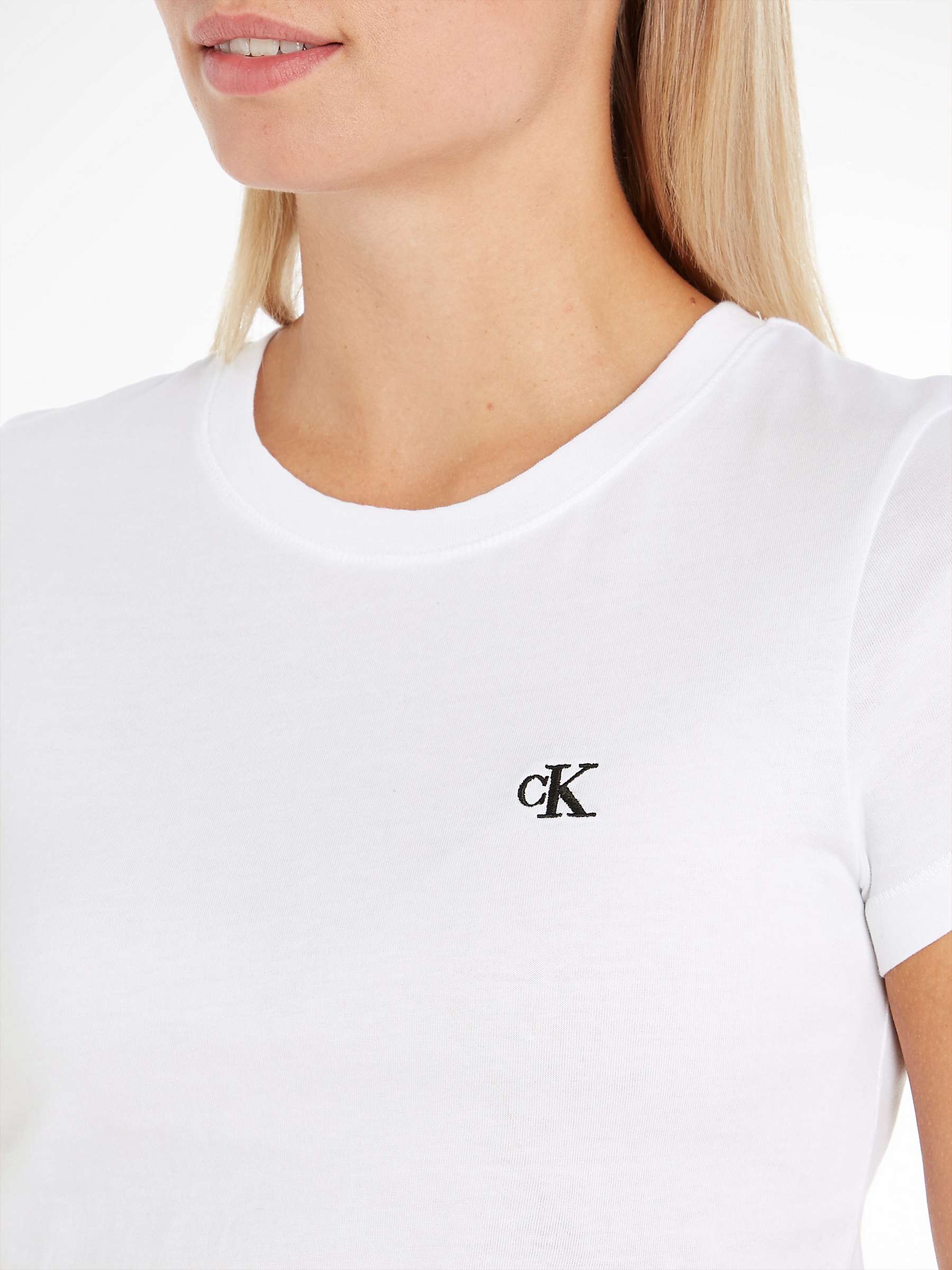 Buy Calvin Klein Performance Embroidery Slim T-Shirt, Bright White Online at johnlewis.com