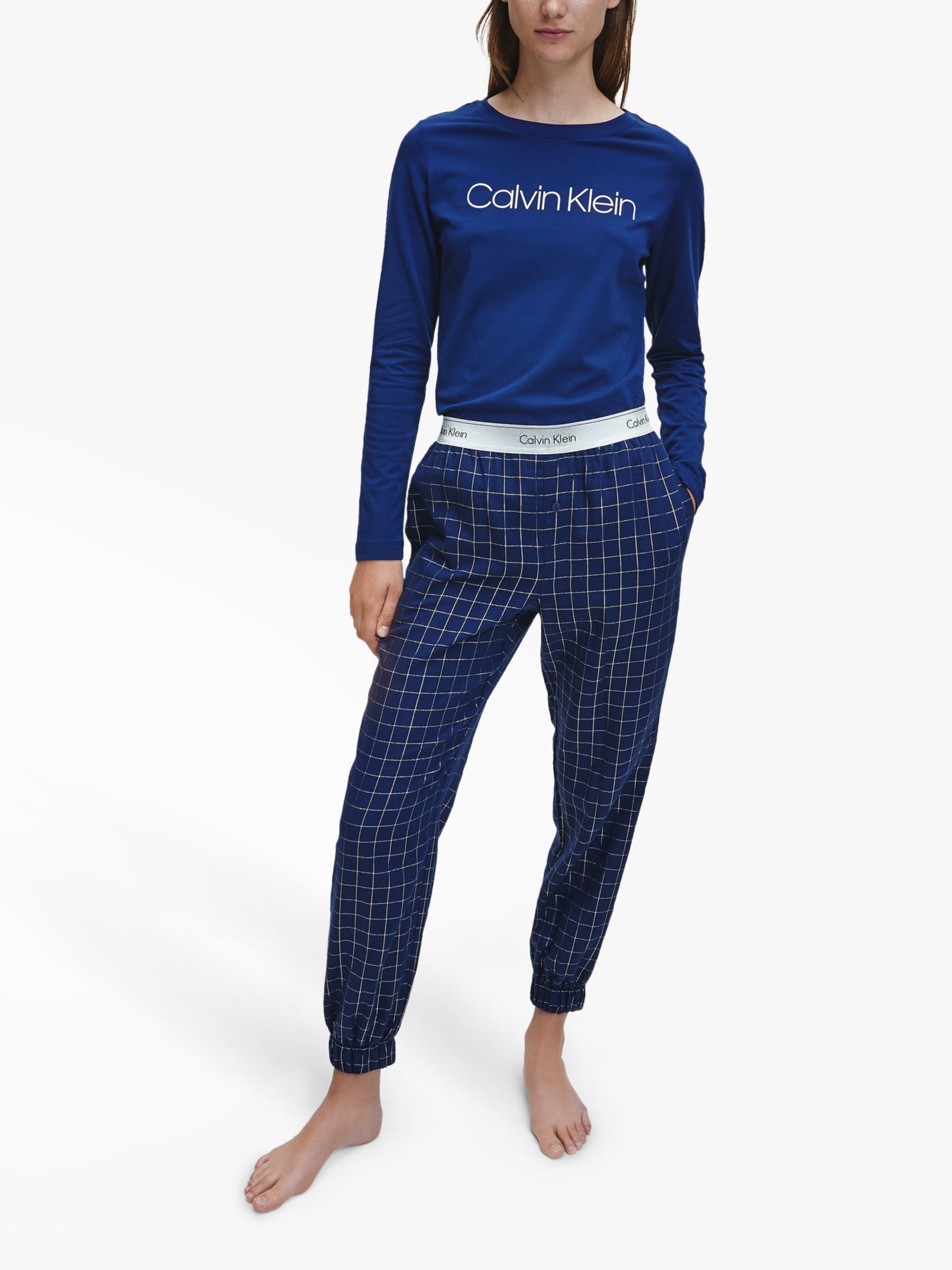 Calvin Klein Long Sleeve Check Pyjama Set, Blue