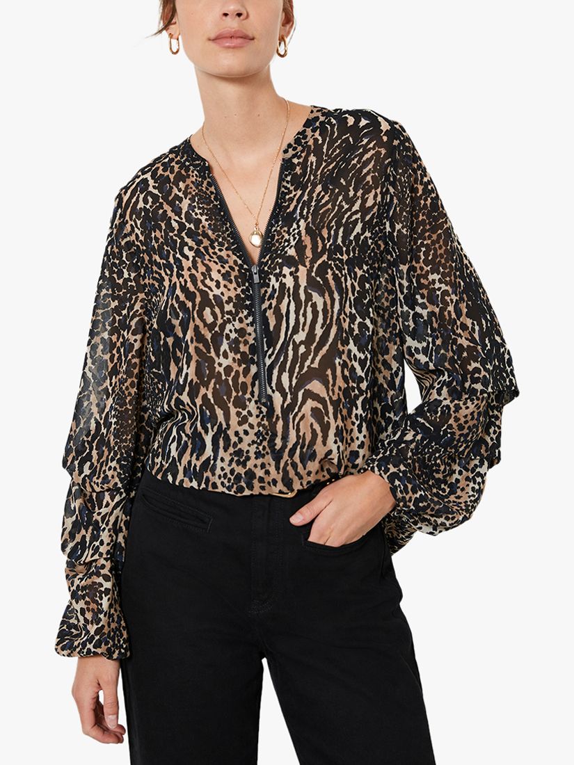 Mint Velvet Faye Front Leopard Blouse, Multi