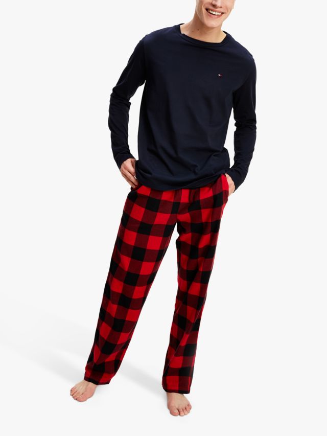 Tommy Hilfiger Long Pyjama Sky/Primary Flannel Set, Sleeve Top Trousers Red, S Desert