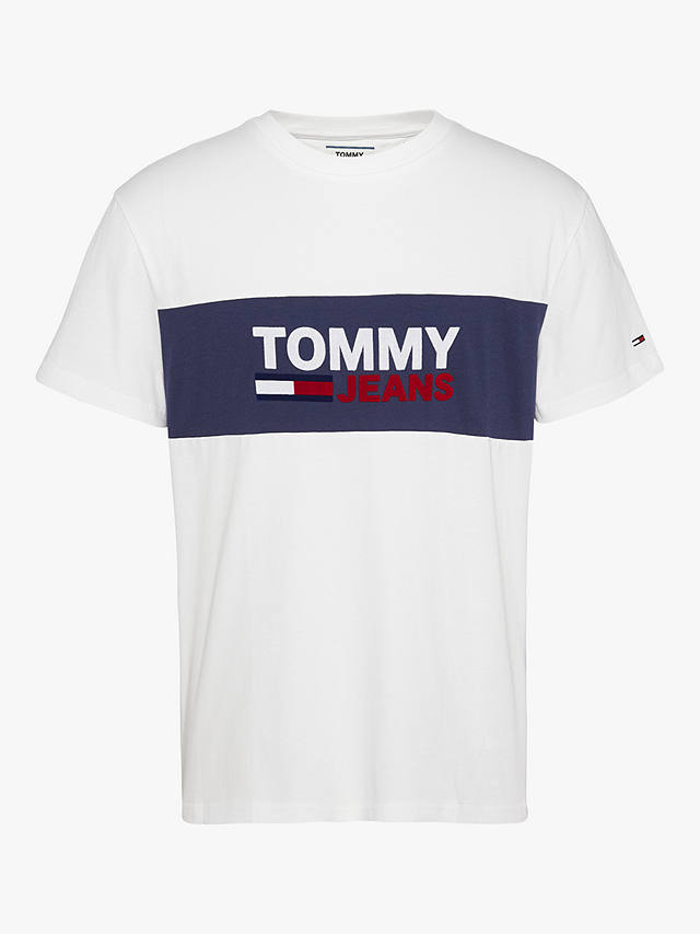 Tommy Jeans Contrast Panel Logo T-Shirt, White at John Lewis & Partners