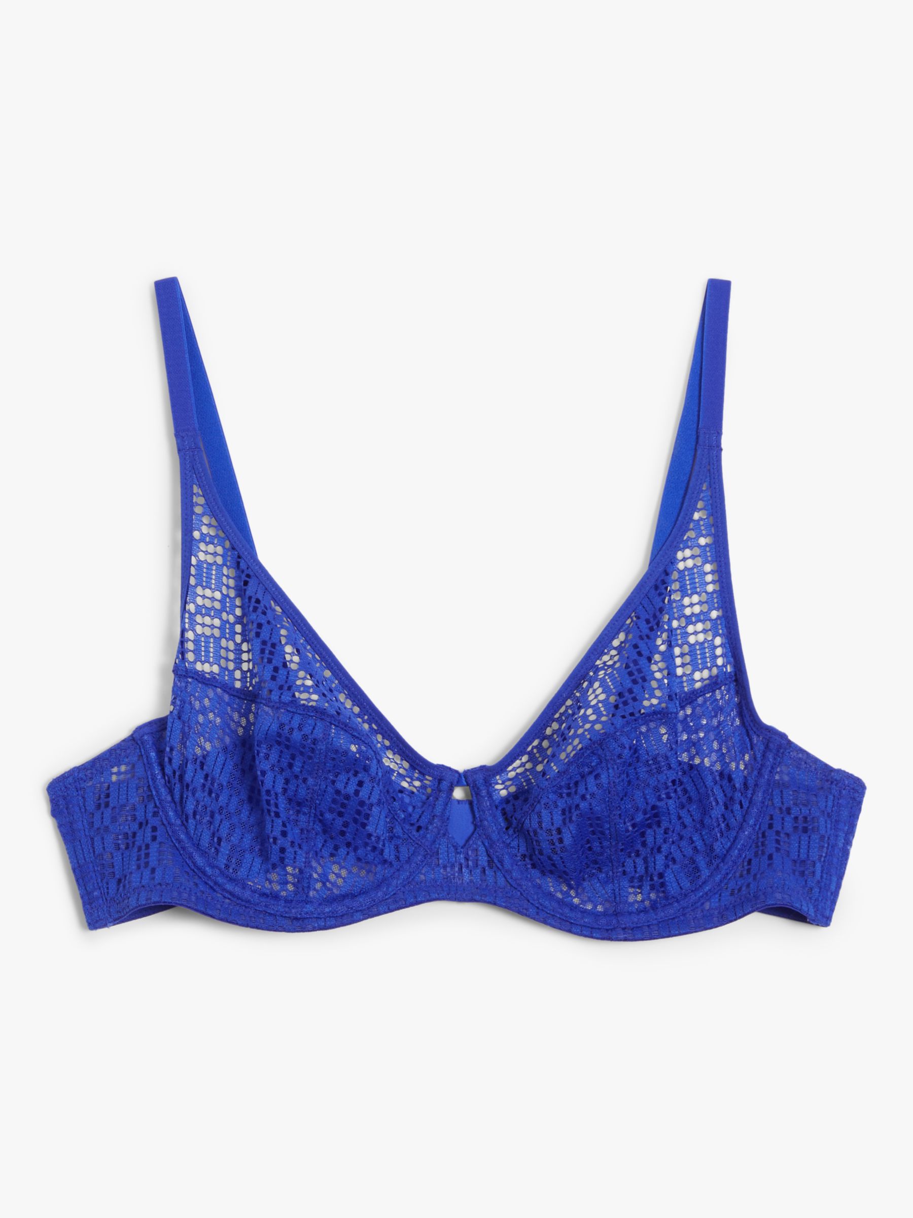 John Lewis & Partners Everley Lace Non-Padded Underwired Bra, Classic Blue