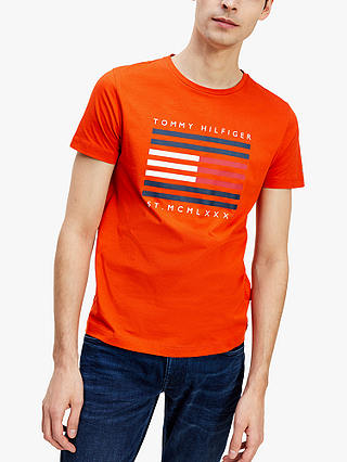Tommy Hilfiger Striped Flag Logo Tee, Tuscan Orange