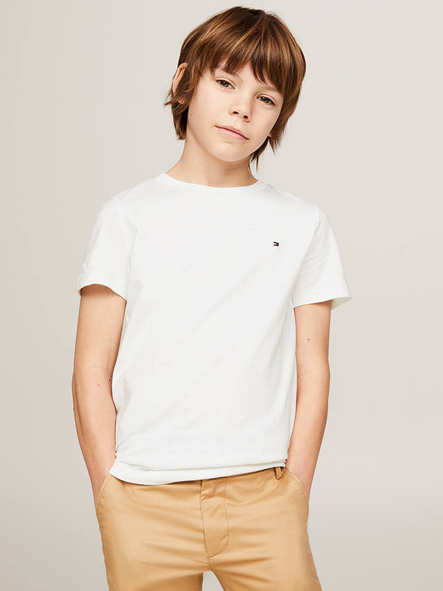 Tommy Hilfiger Kids' Basic Crew Neck Short Sleeve Top, Bright White