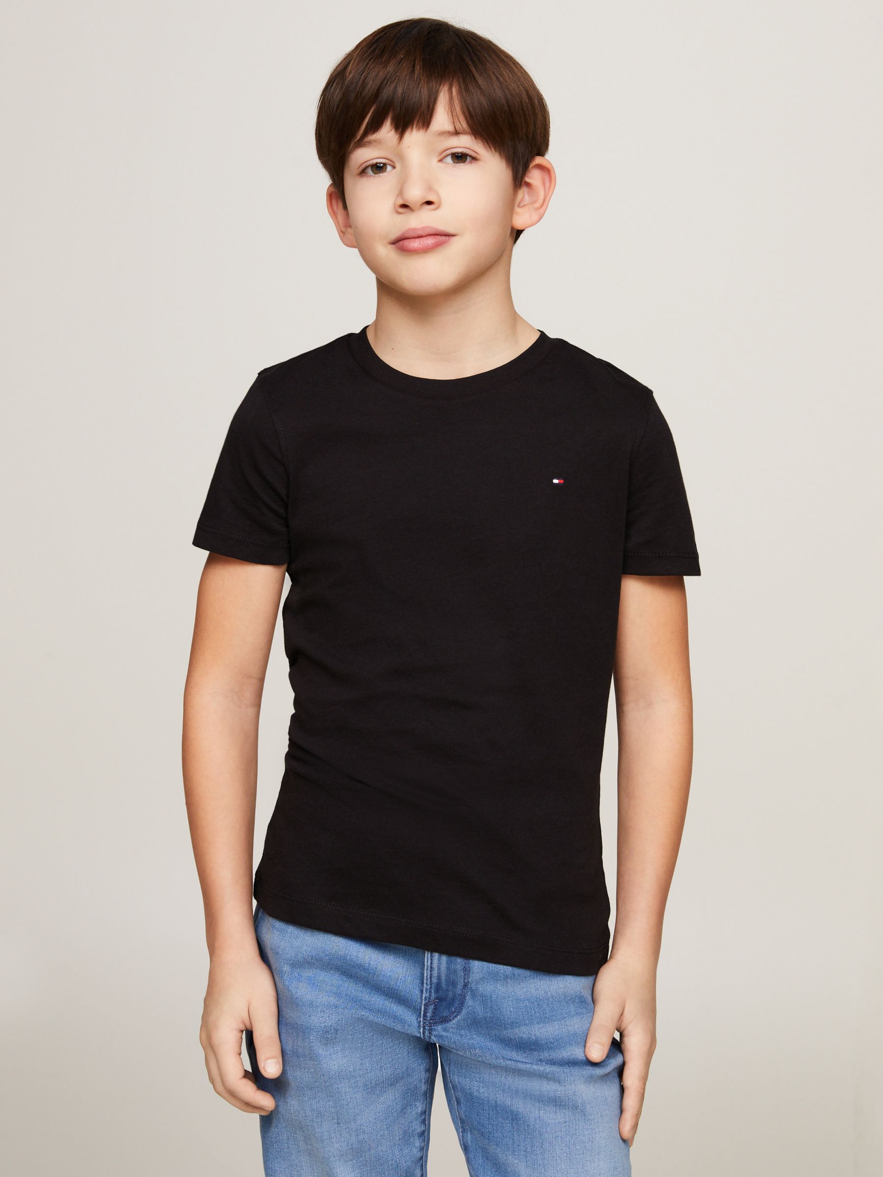 Tommy Hilfiger Kids' Basic Crew Neck Short Sleeve Top, Black at John Lewis  & Partners