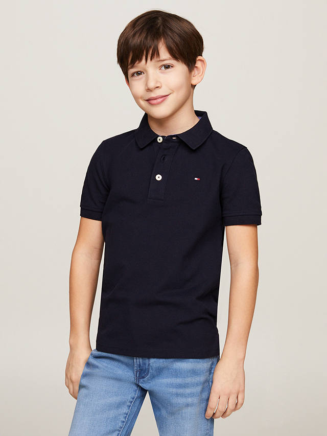 Tommy Hilfiger Kids' Organic Cotton Short Sleeve Polo Shirt, Sky Captain