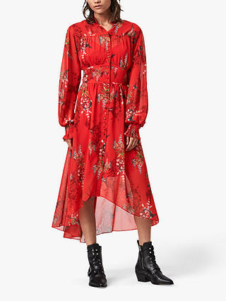 AllSaints Leonie Melisma Floral Midi Dress, Red