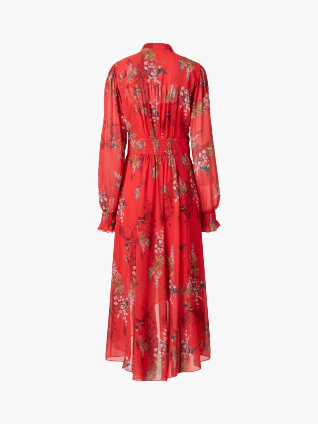 AllSaints Leonie Melisma Floral Midi Dress, Red, 6